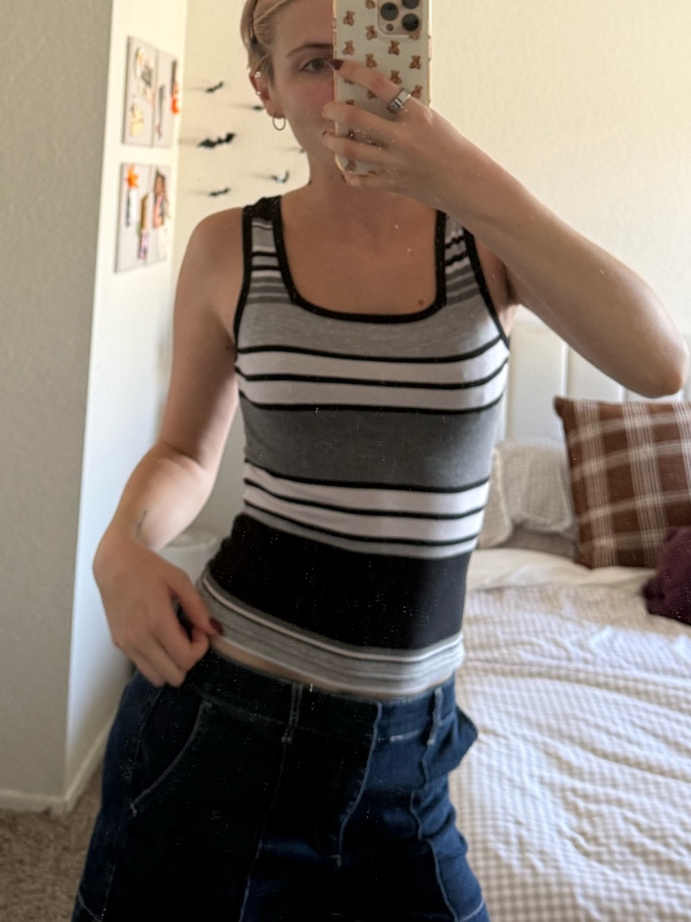 Striped Tank Top in Black and Gray - Women
